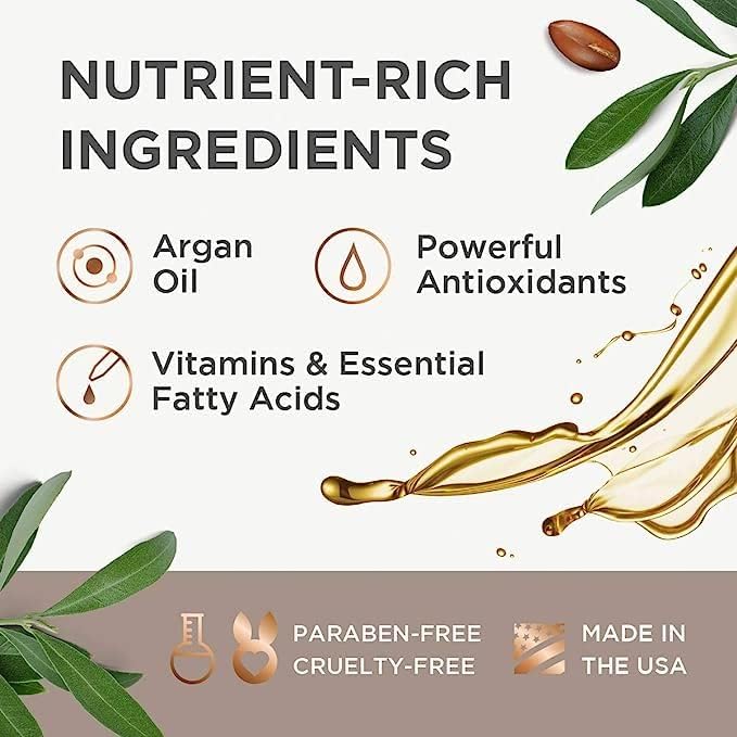 Argan Magic ingredients display with argan oil bottle illustrating antioxidant benefits