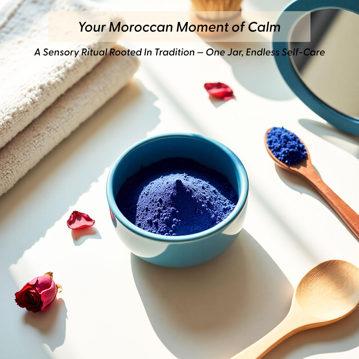 Argaviva lifestyle hammam-inspired bathroom scene, traditional ritual benefit