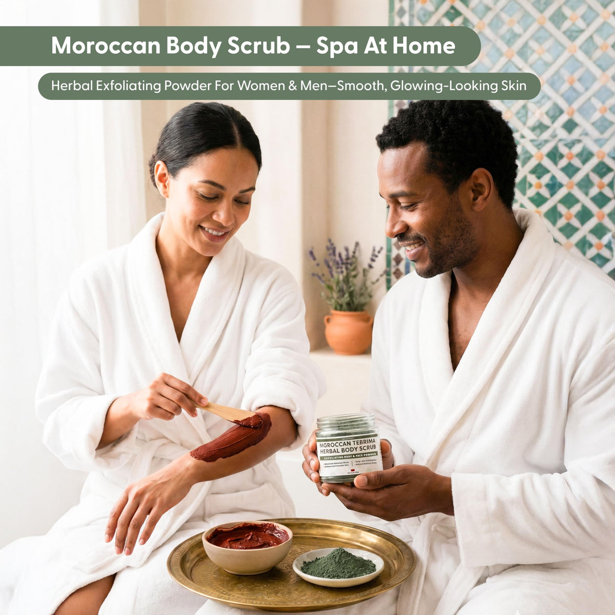 Argaviva jar staged in shower for at-home hammam experience benefit