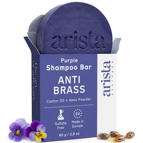 Arista shampoo bar front packaging showing eco-friendly puck and benefits