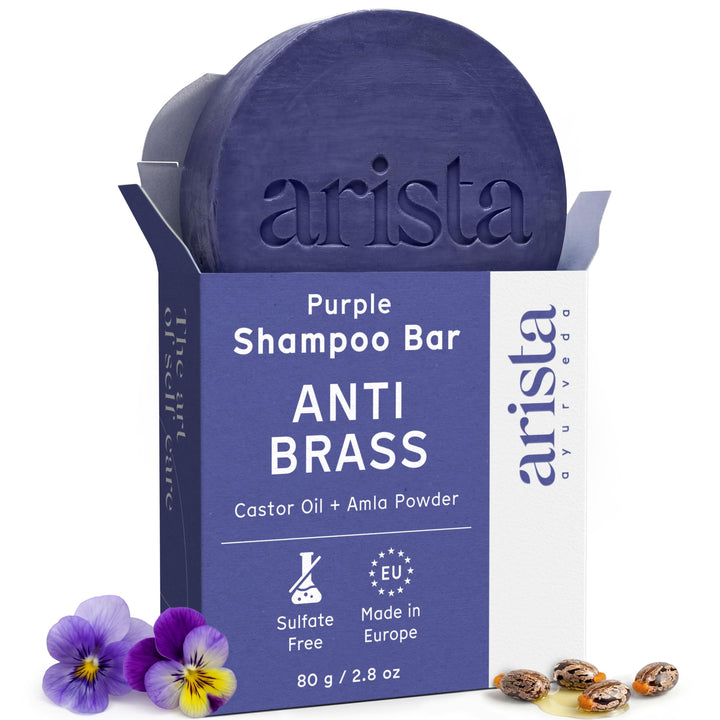 Arista shampoo bar front packaging showing eco-friendly puck and benefits
