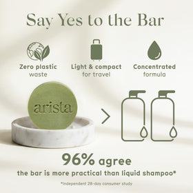 Arista shampoo bar in bathroom scene showing everyday use and plastic-free lifestyle benefit