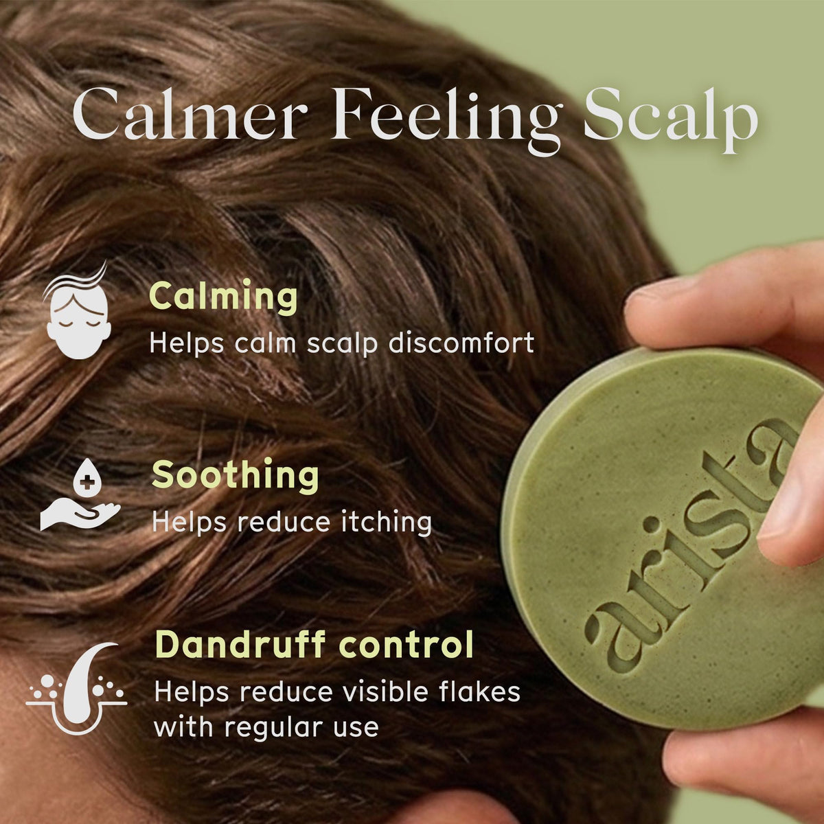 Arista close-up of shampoo bar texture highlighting herbal grain for gentle exfoliation