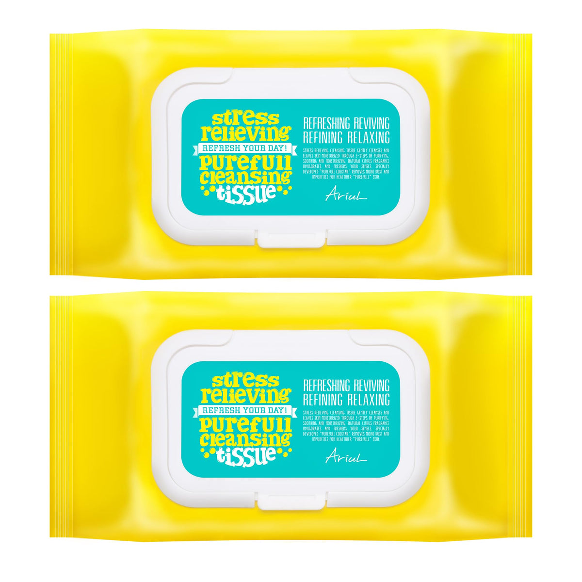 Ariul front packaging showing two 80-sheet packs and benefits