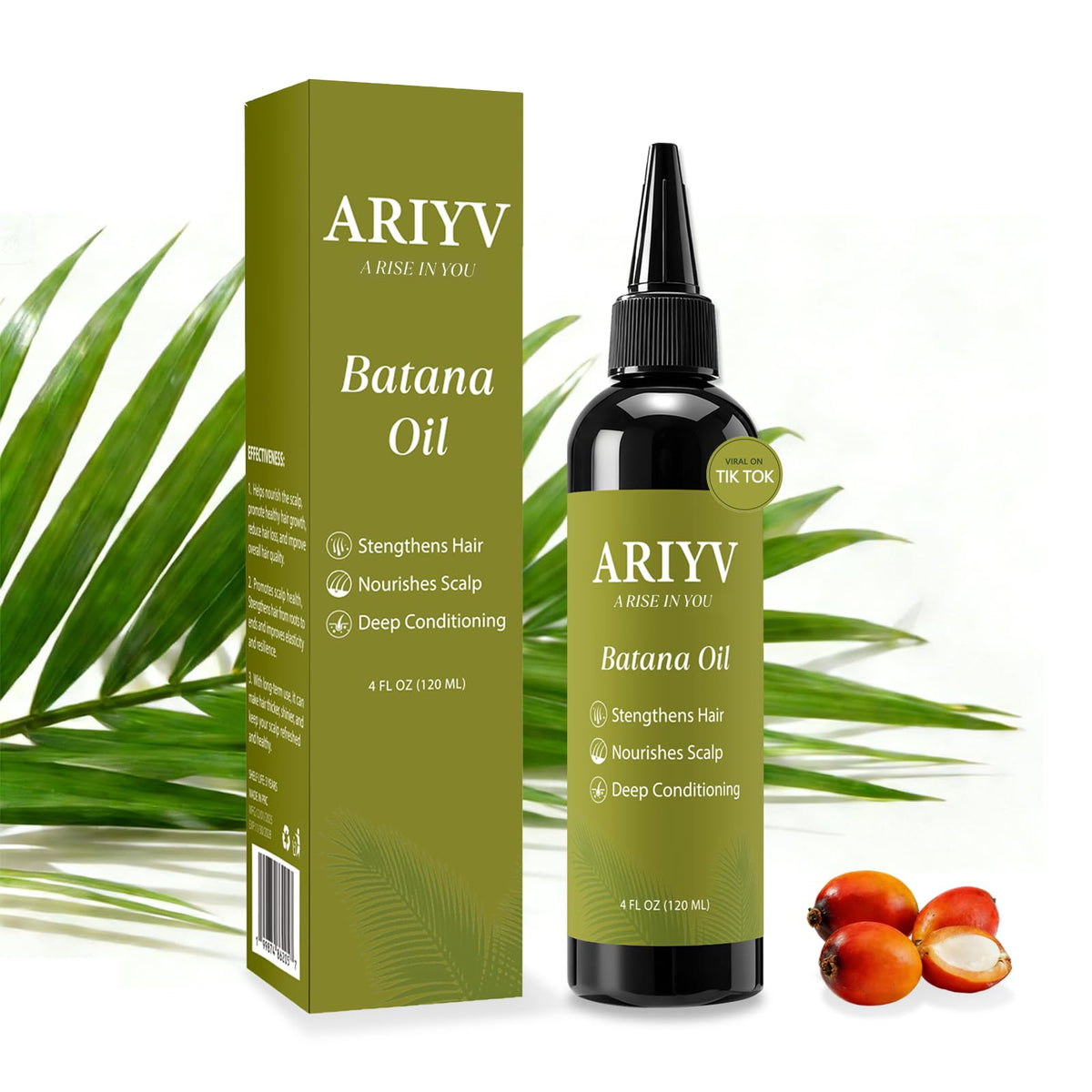 Ariyv Batana Oil front bottle showing label and easy-pour cap for precise use