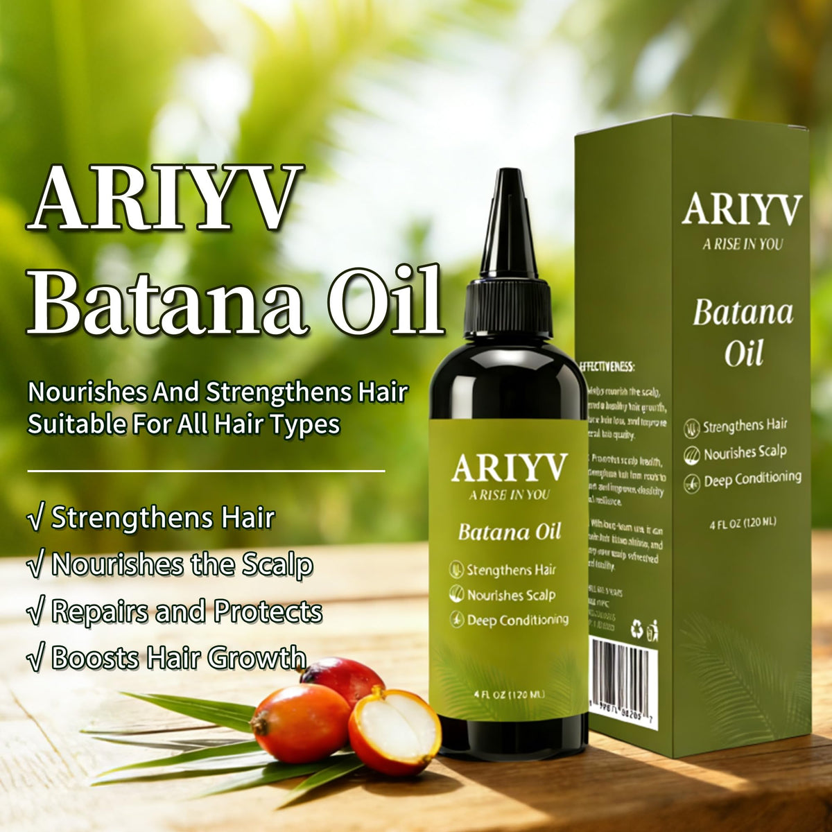 Hand applying Ariyv Batana Oil to hair illustrating easy use and targeted nourishment