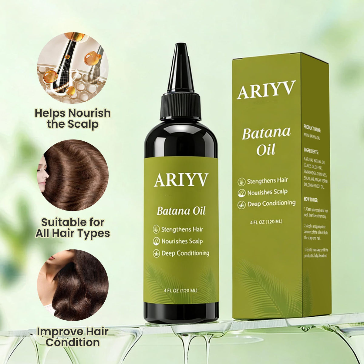 Ariyv Batana Oil in bathroom setting conveying daily routine convenience and care