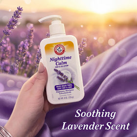 Arm & Hammer being massaged into ankle in bedroom offering soothing nighttime ritual