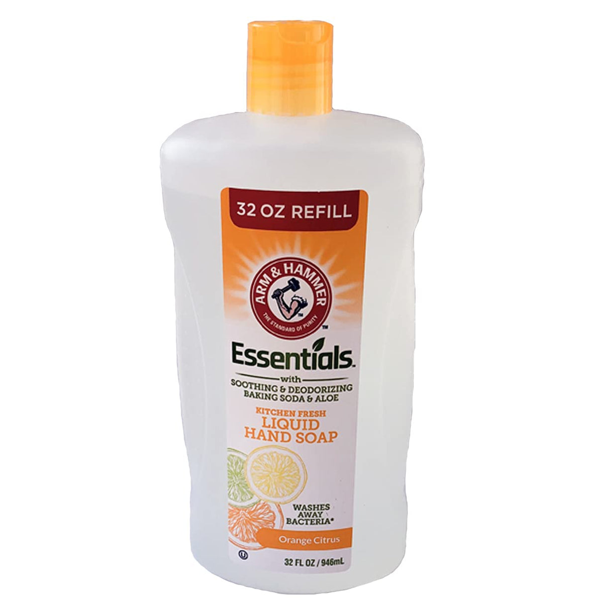 Arm & Hammer front bottle showing citrus orange label and fast visual identification