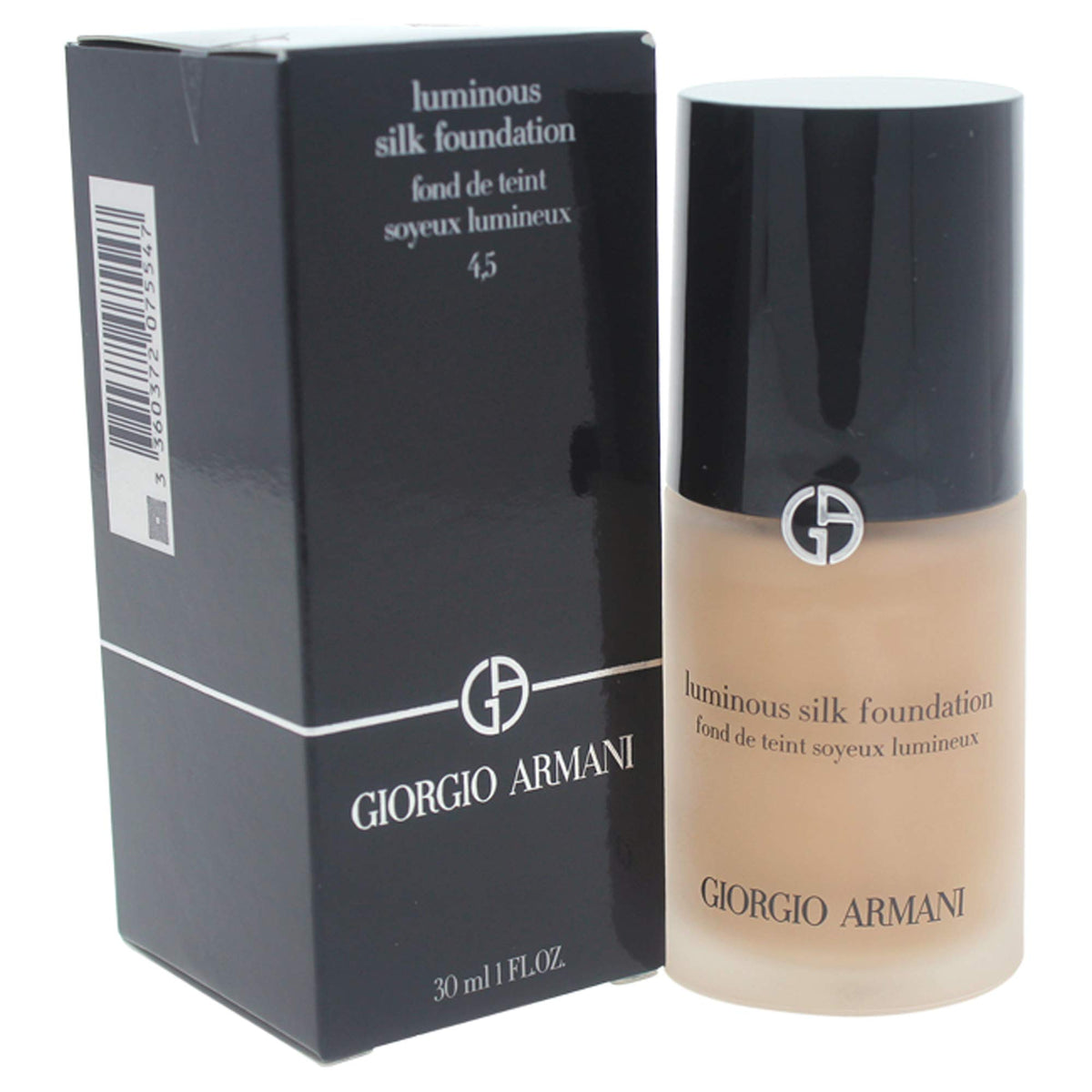 Armani Beauty Luminous Silk bottle front view showing elegant packaging and smooth glow benefit