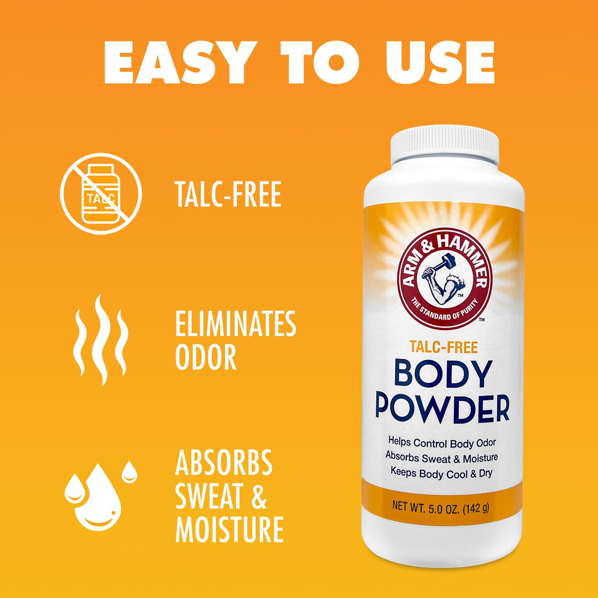 Arm & Hammer powder texture close-up highlighting fine absorbent particles for quick moisture control