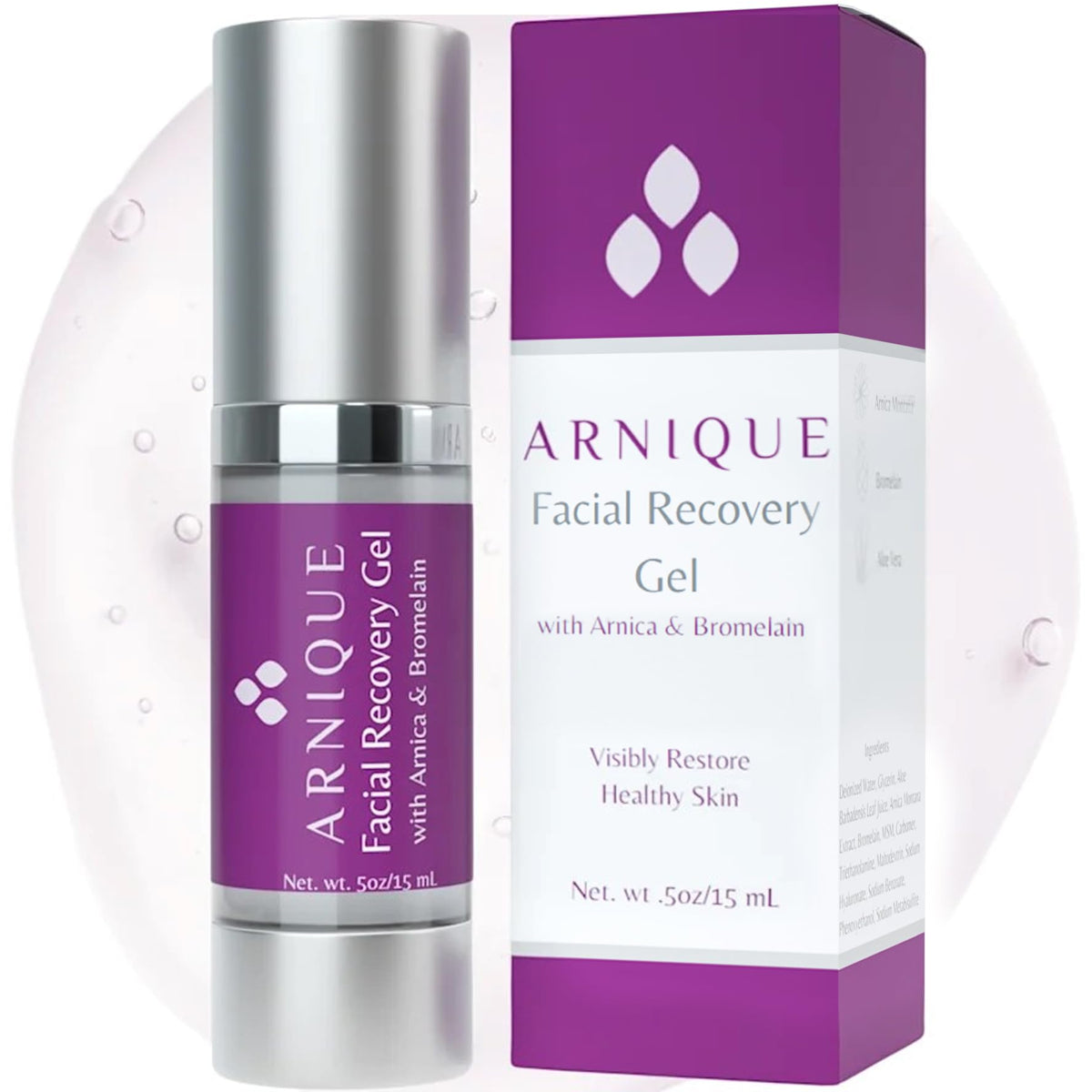 Arnique front jar of facial arnica gel showing clean packaging and soothing benefit