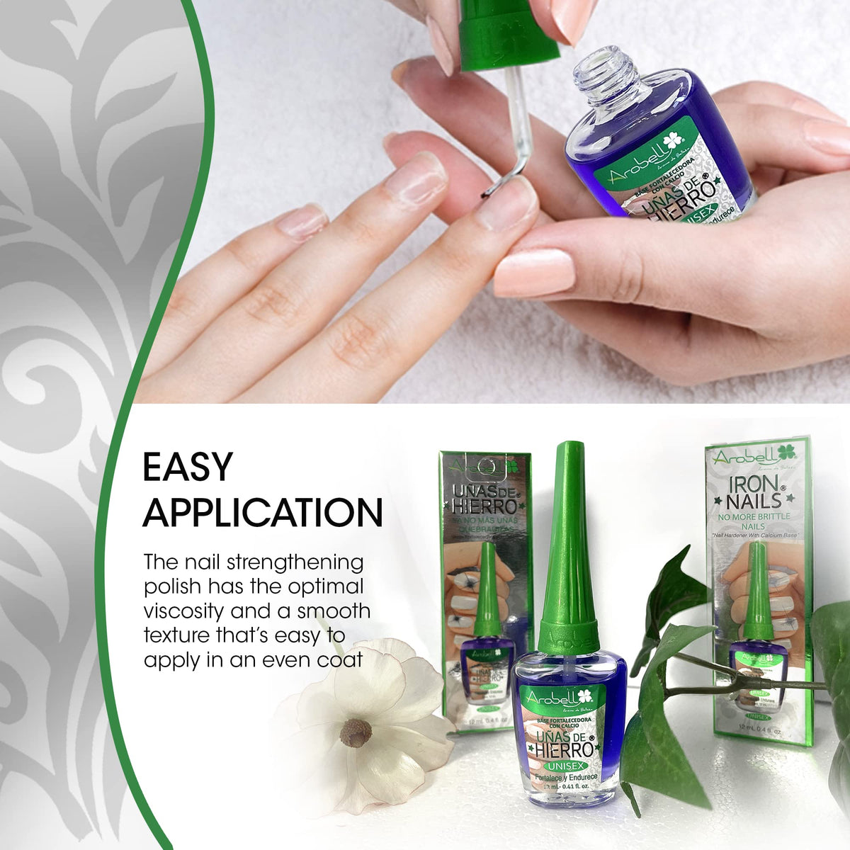 Lifestyle shot of hands using Arobell treatment for everyday nail care