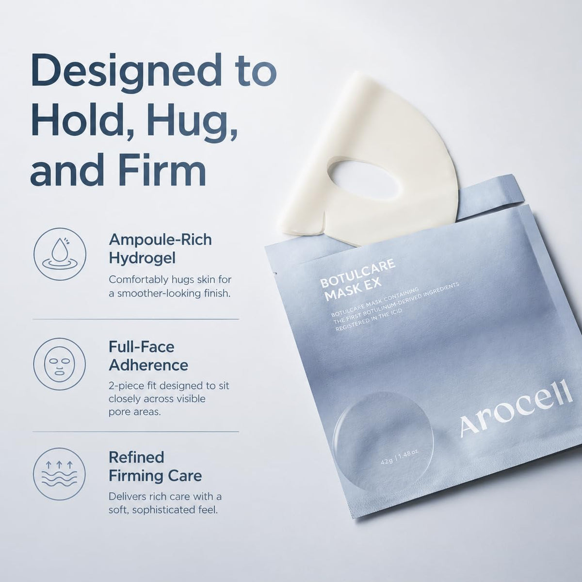 AROCELL OFFICIAL 42g mask beside common items showing true size and coverage