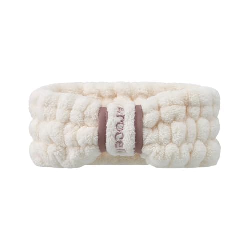 AROCELL OFFICIAL front view of cream sherpa headband showing shape and fit