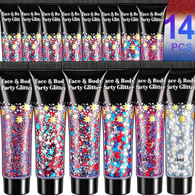 AROIC front packaging showing full 14-piece patriotic glitter kit benefit: ready-to-use set