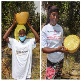 Aroma Depot with shea nuts signifying ethical sourcing and community support benefit