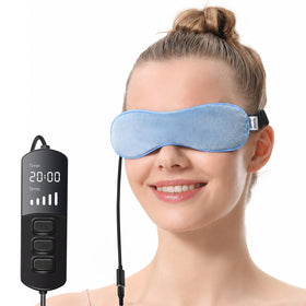 Aroma Season front view of blue heated eye mask showing ergonomic design and fast relief