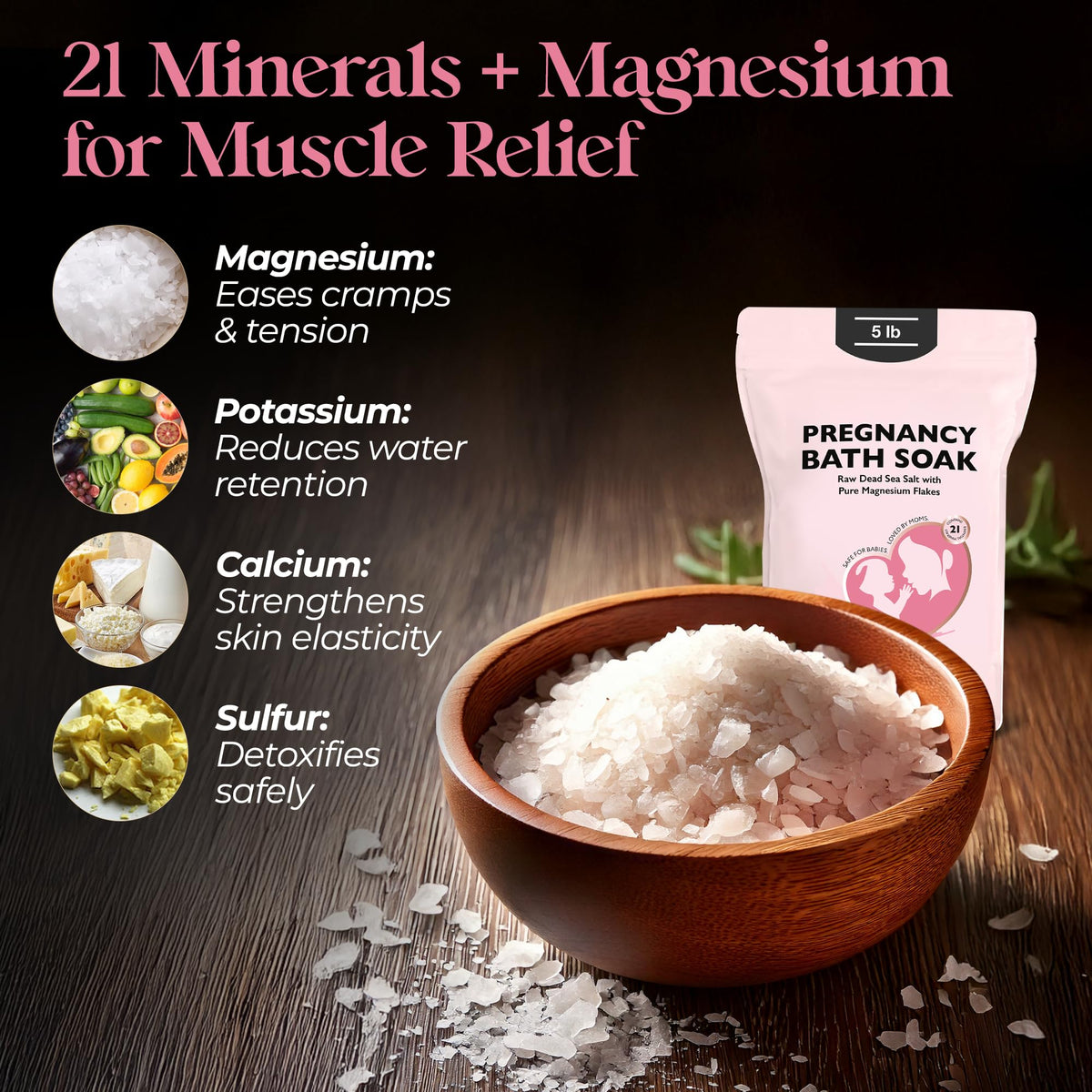 Aromasong flakes dissolving in bathtub promoting relaxation for pregnancy aches