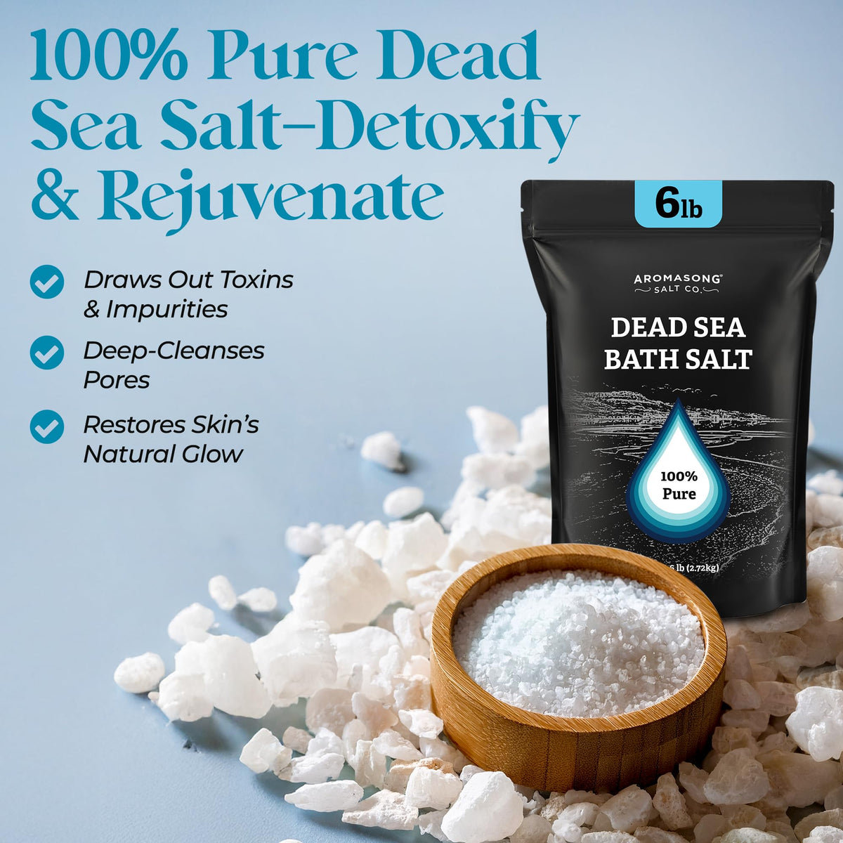 Aromasong close-up of coarse Dead Sea crystals for effective exfoliation