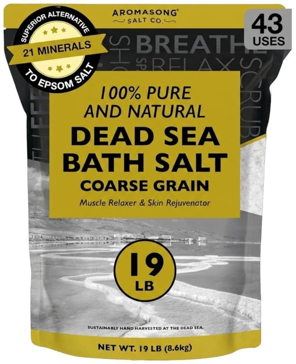 Aromasong front packaging showing 19 lb resealable bulk for long-lasting supply