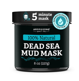 Aromasong jar front view showing pure Dead Sea mud and spa-quality benefit