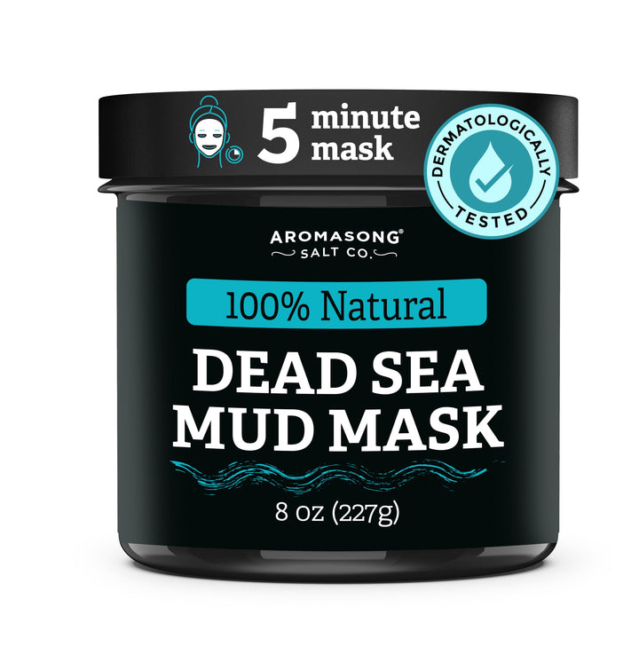 Aromasong jar front view showing pure Dead Sea mud and spa-quality benefit