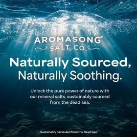 Aromasong label close-up highlighting Dead Sea origin and mineral sourcing benefit