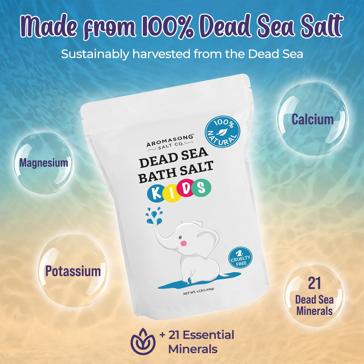 Aromasong fine-grain Dead Sea salt texture dissolves quickly for gentle baths