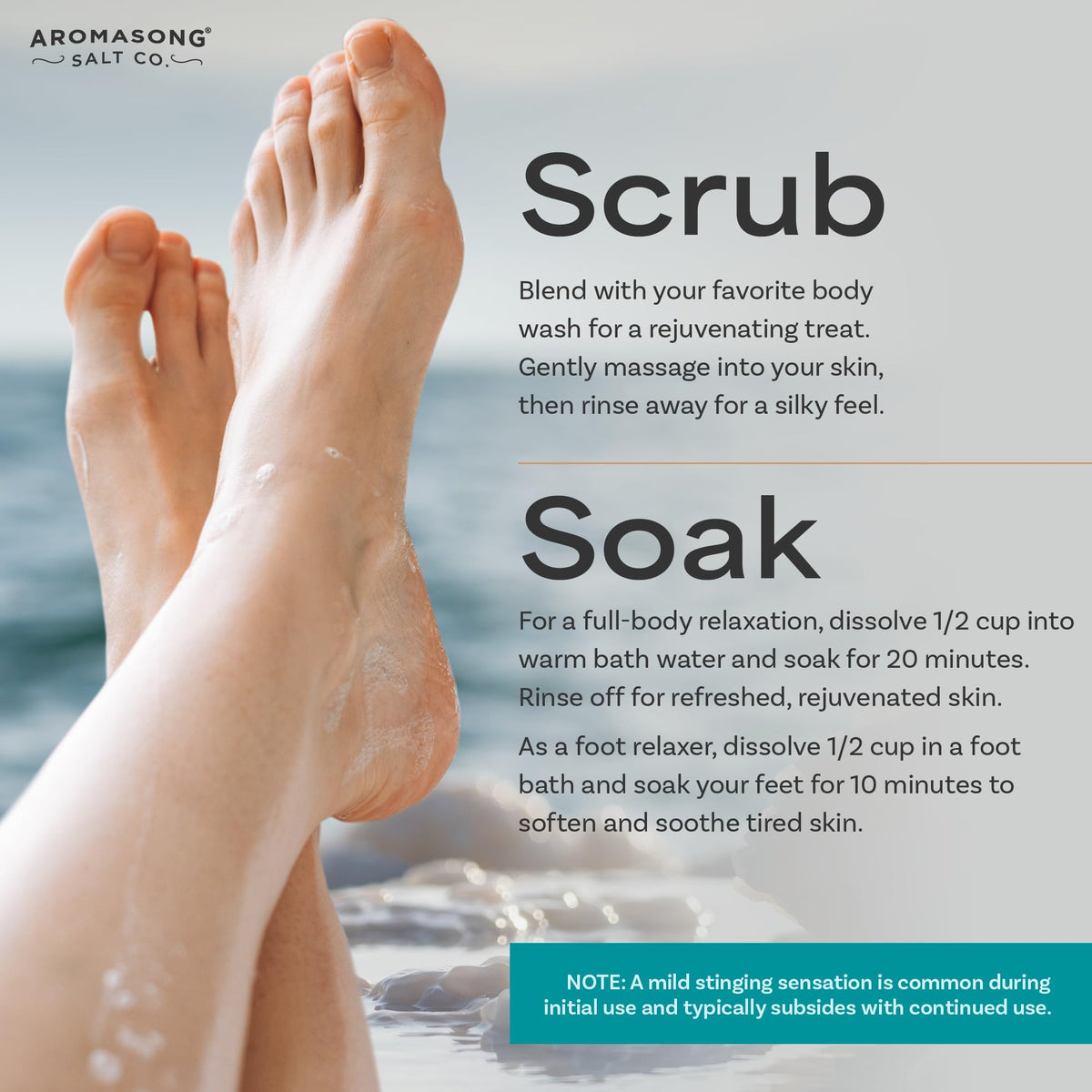 Aromasong used in a foot-soak basin, demonstrating targeted soak convenience