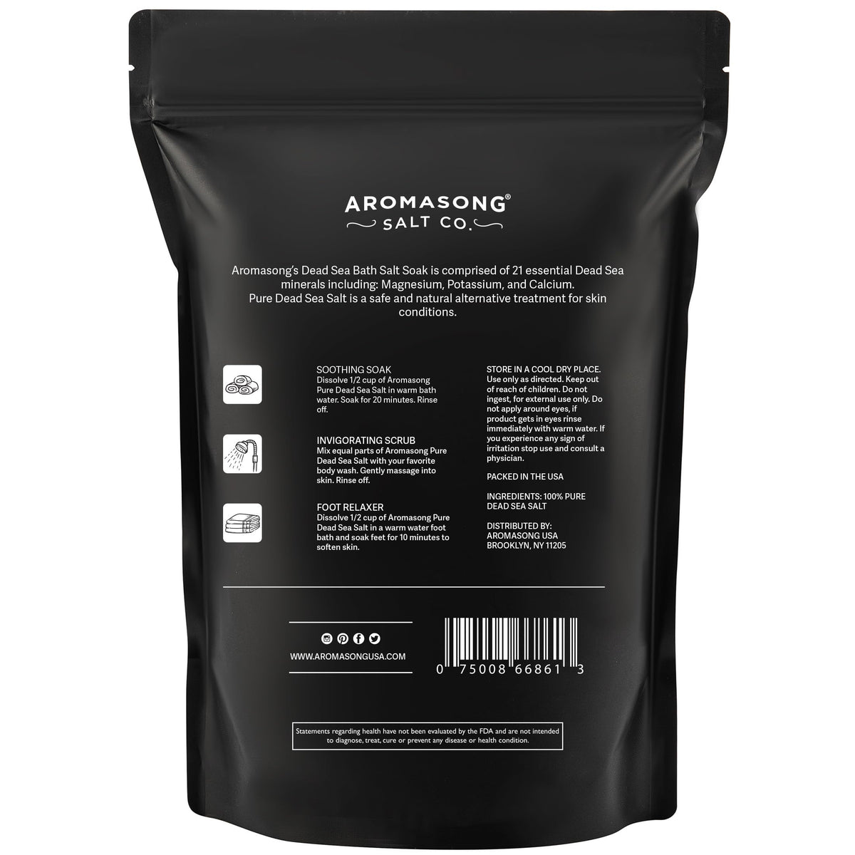 Aromasong label closeup highlighting mineral information and quality