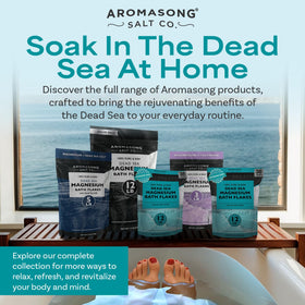 Aromasong label detail with ingredient focus, reassuring Dead Sea magnesium source