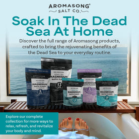 Aromasong label close-up showing Dead Sea sourcing and magnesium concentration details