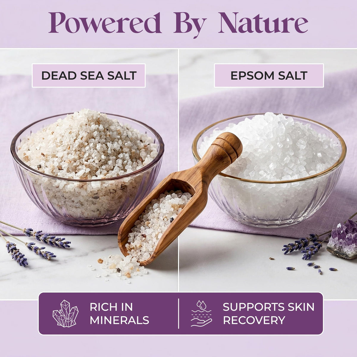 Aromasong label closeup listing Dead Sea, Epsom and essential oils for ingredient clarity