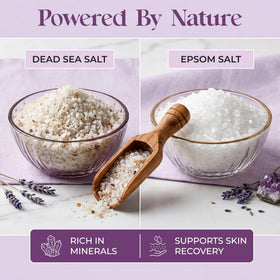 Aromasong label closeup listing Dead Sea, Epsom and essential oils for ingredient clarity