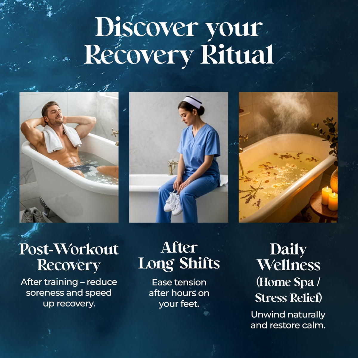 Aromasong blended soak dissolving in bathtub demonstrating relaxing post-workout recovery