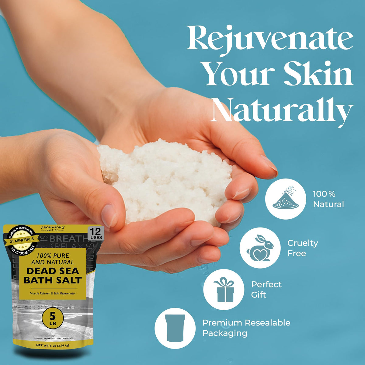 Aromasong salt scrub mixed in bowl illustrating gentle exfoliation benefit