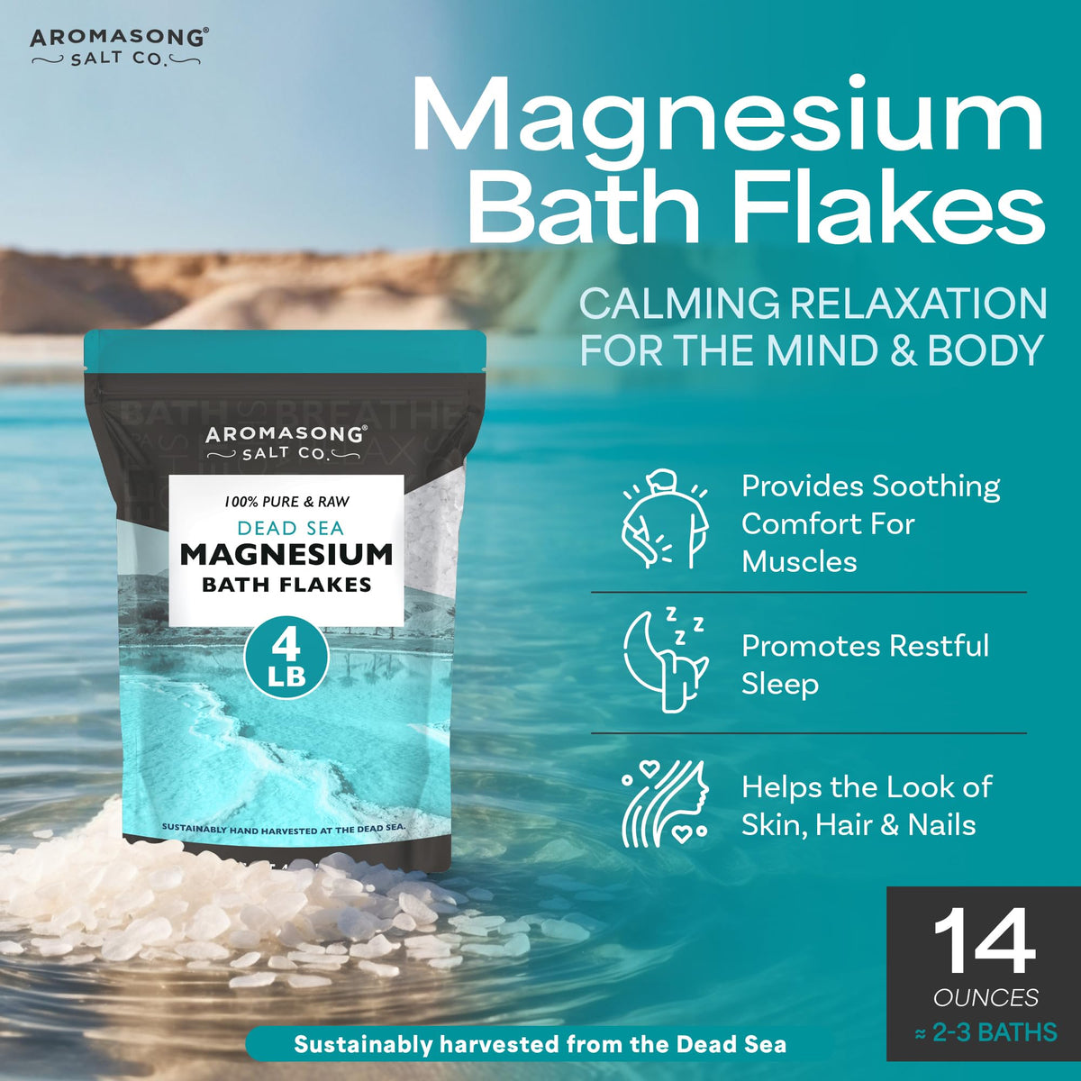 Aromasong flakes in hand showing grain size and ease of scooping for baths
