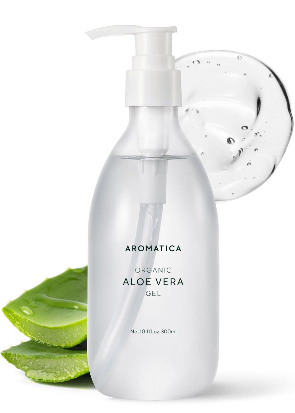 AROMATICA aloe gel front packaging showing 300ml clean design and benefit