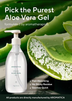 AROMATICA aloe gel texture close-up highlighting clear cooling gel benefit