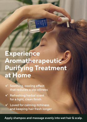AROMATICA being sprayed on scalp for targeted refreshing