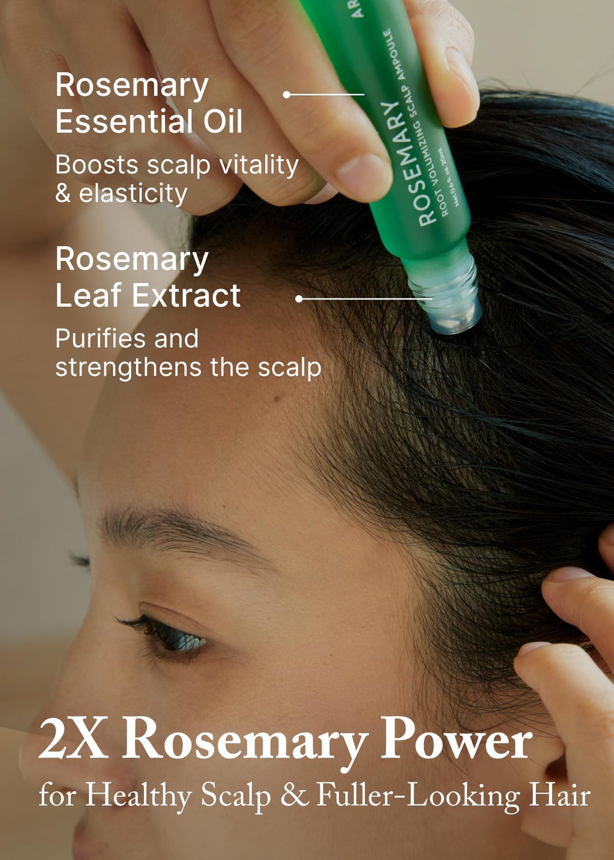 AROMATICA being applied to scalp at part line for targeted root support