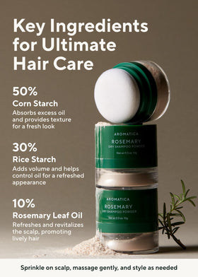 AROMATICA applying powder to roots for instant lift and reduced oil