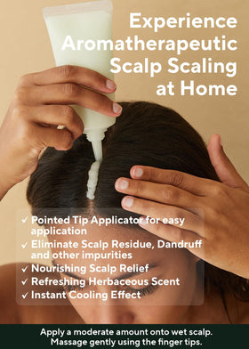 AROMATICA applying scrub with scalp brush demonstrating gentle exfoliation method