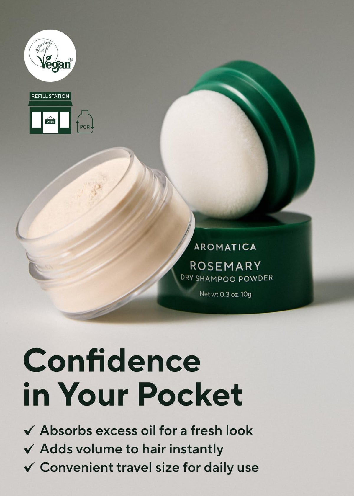 AROMATICA puff applicator ready to target roots for precise volume