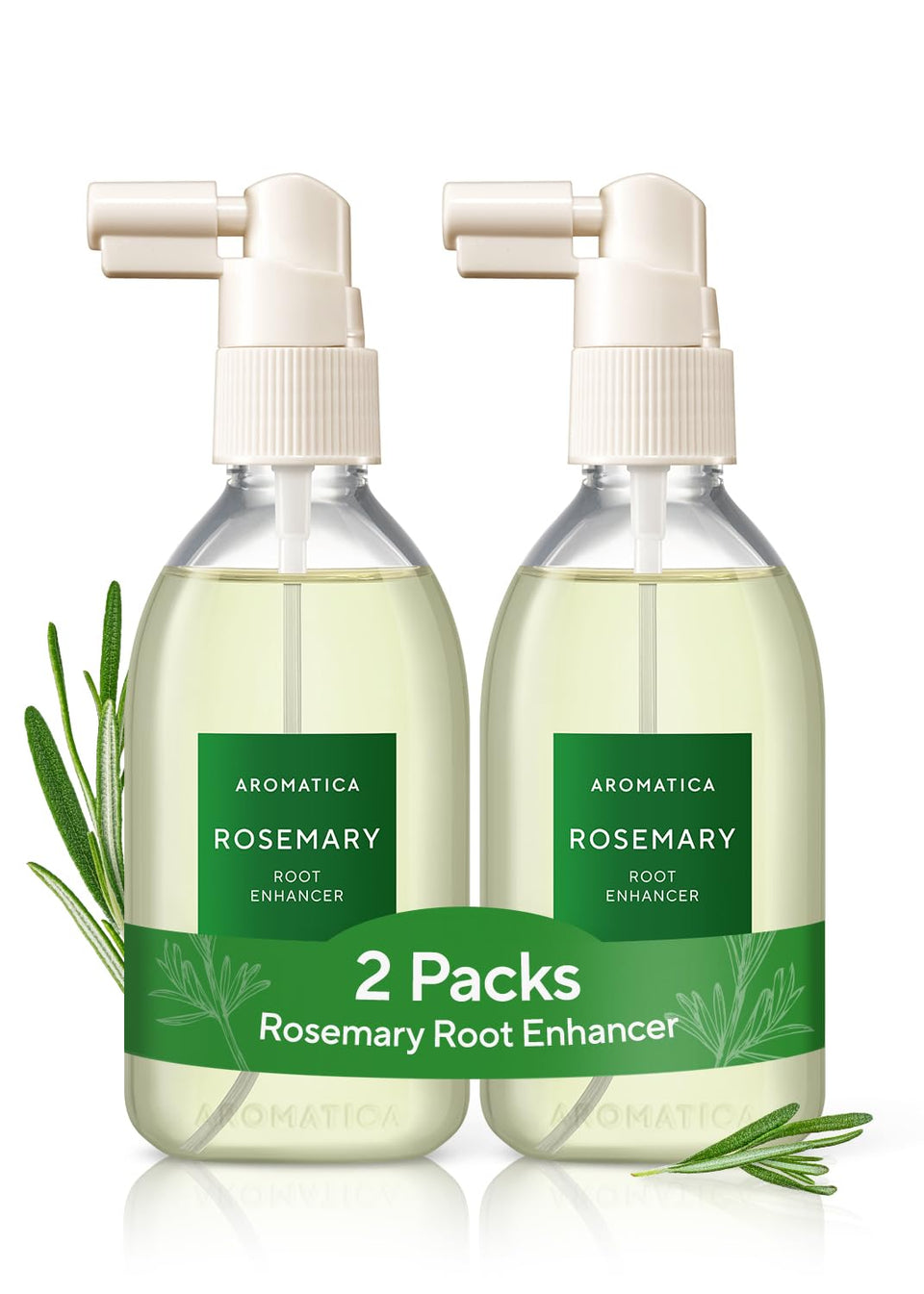 AROMATICA front packaging shot showing two bottles and clear benefits