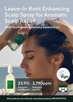 AROMATICA spray nozzle dispensing rosemary water for easy application