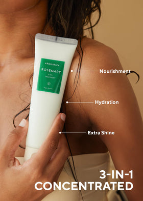 AROMATICA rosemary oil dropper and botanicals showing natural nourishment
