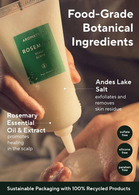 AROMATICA scrub in hand to show jar size and easy scoop convenience