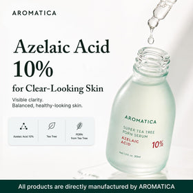 AROMATICA label close-up highlighting azelaic acid 10% concentration and benefits